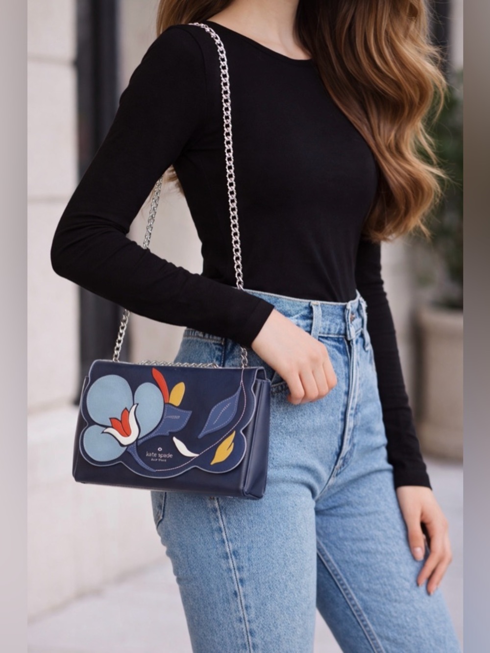Kate Spade Blue and Black Floral Crossbody Bag - Picture 10 of 11